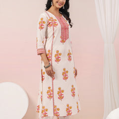 Shuddhi  White and Pink Kurta and Pant set