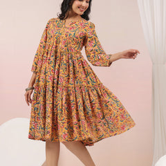 Shuddhi Yellow and Pink Tier Dress