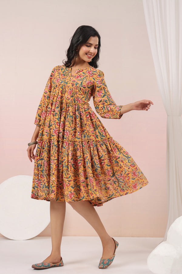 Shuddhi Yellow and Pink Tier Dress