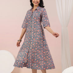 Shuddhi Blue and Peach A line Dress