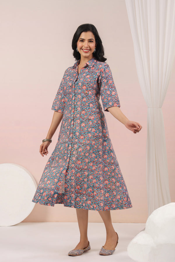 Shuddhi Blue and Peach A line Dress