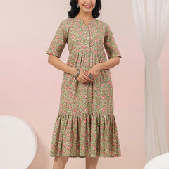 Shuddhi Green and Pink Tier Dress