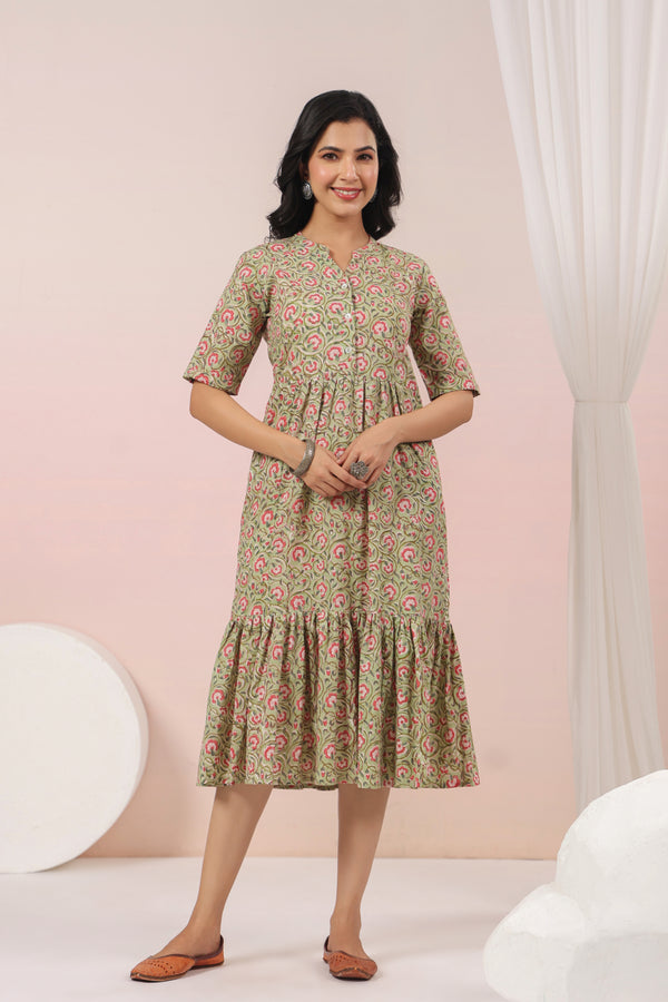 Shuddhi Green and Pink Tier Dress