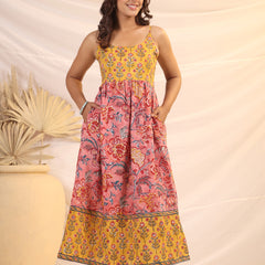 Shuddhi yellow and pink Sphageti dress