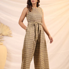 Shuddhi Beige and Violet Jumpsuit