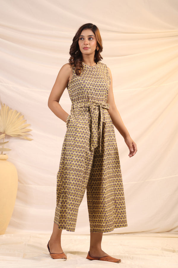 Shuddhi Beige and Violet Jumpsuit