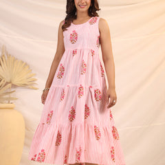 Shuddhi  White and Pink Tier Dress