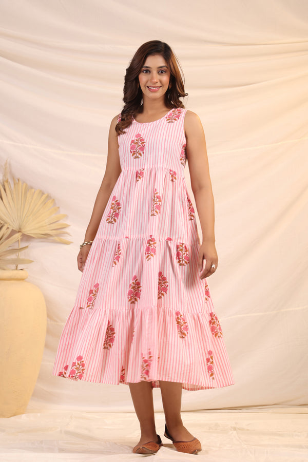 Shuddhi  White and Pink Tier Dress