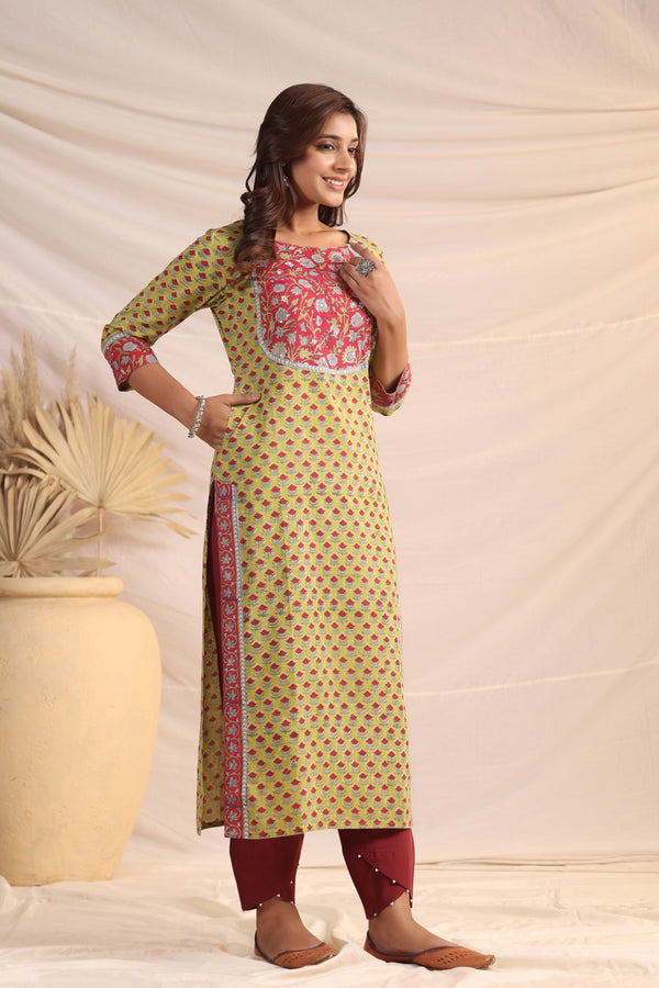 Shuddhi  Green and Pink Kurta