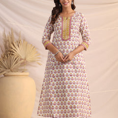 Shuddhi  Yellow and Pink Semi Aline Kurta