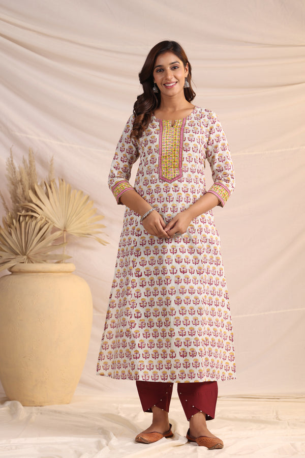 Shuddhi  Yellow and Pink Semi Aline Kurta