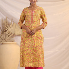 Shuddhi  Yellow and Pink Kurta