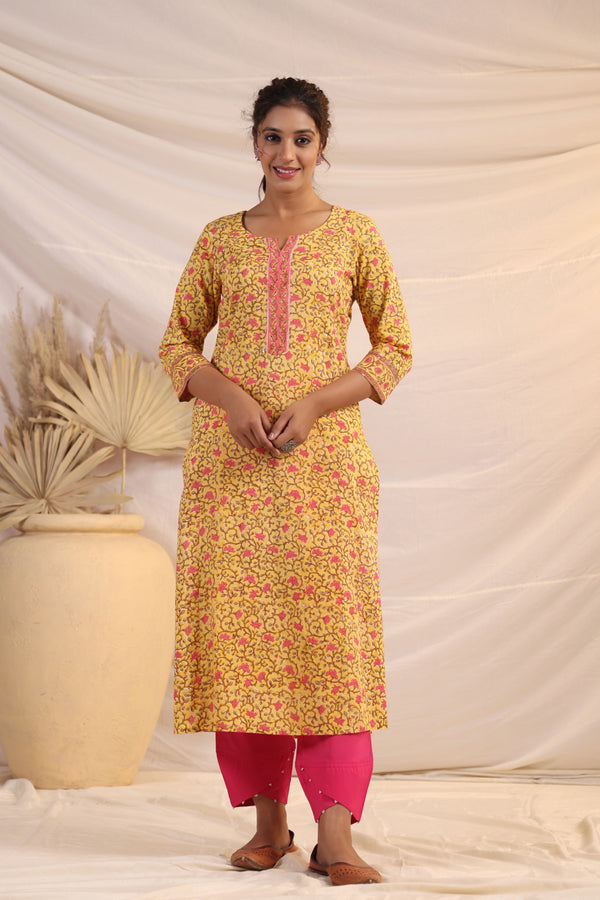 Shuddhi  Yellow and Pink Kurta