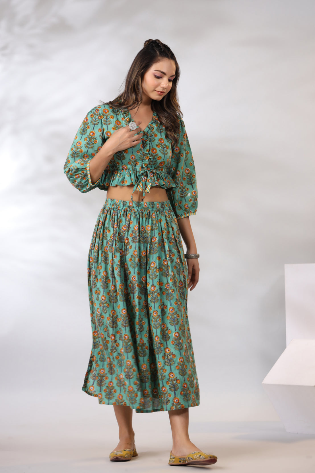 Girl Queen Embroidered Skirt Top Set - Orange