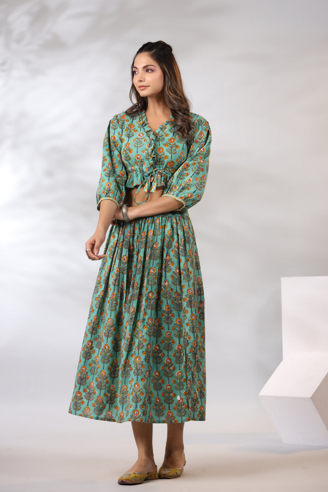 Green One Shoulder Top & Skirt (Sold as a set)
