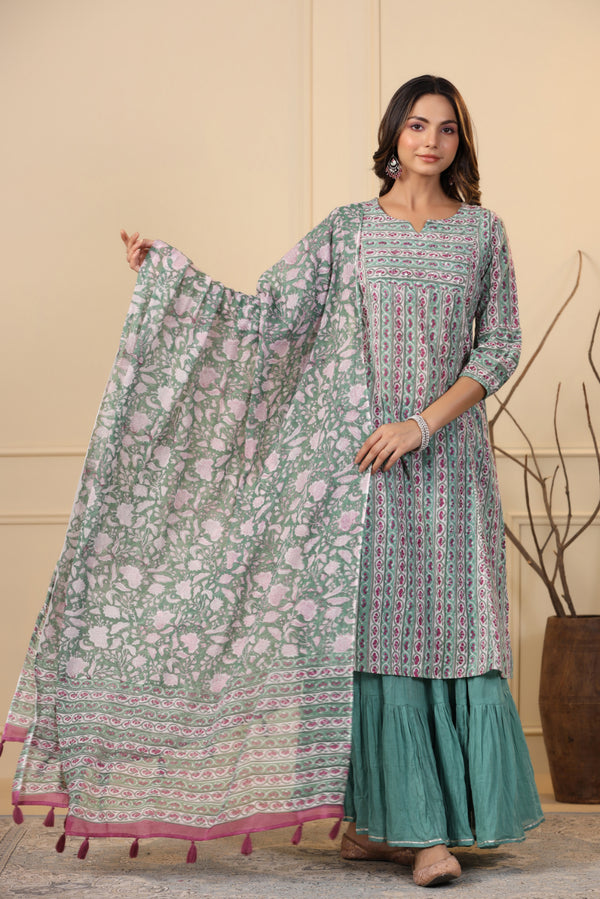 Pine Green Kurta and Skirt Set