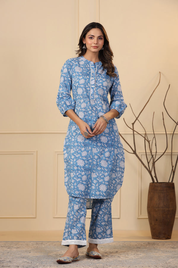 Cerulean Blue Button Down Kurta Set