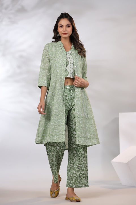 Grass Green 3-Piece Co-Ord Set With Shrug