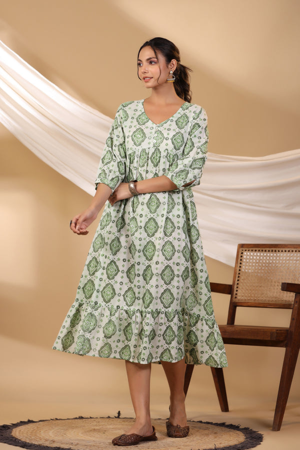 Grass Green Button Down Tier Dress