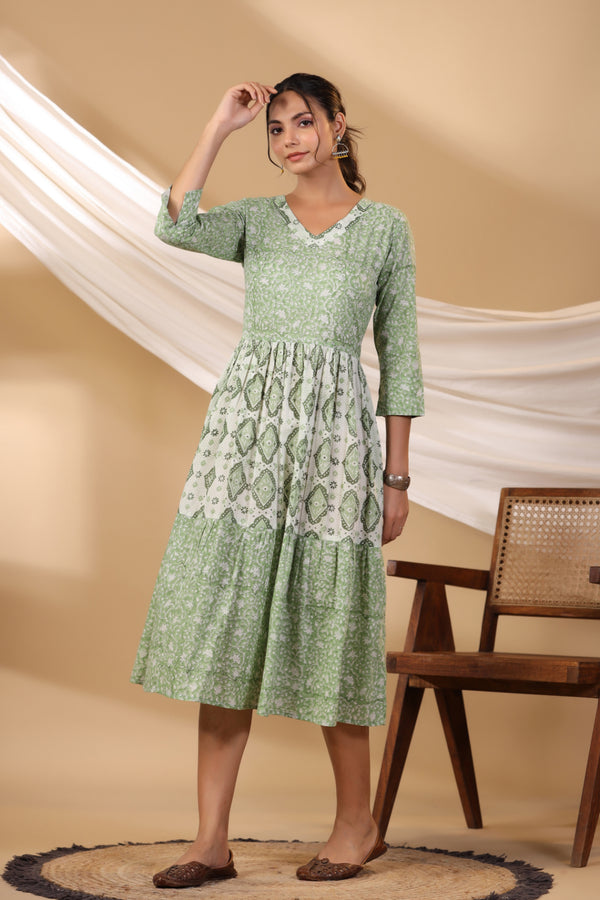 Grass Green Long Tier Dress