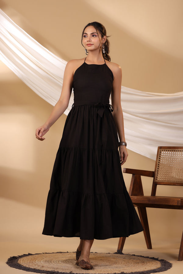 Jade Black Halterneck Long Dress