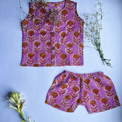 Shuddhi  Lavender and yellow Jhabla set