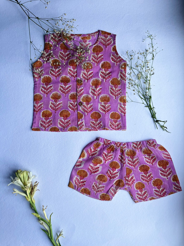 Shuddhi  Lavender and yellow Jhabla set