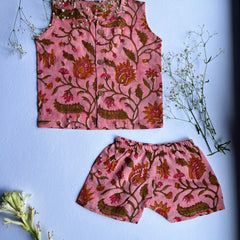 Shuddhi Peach and Pink Jhabla set