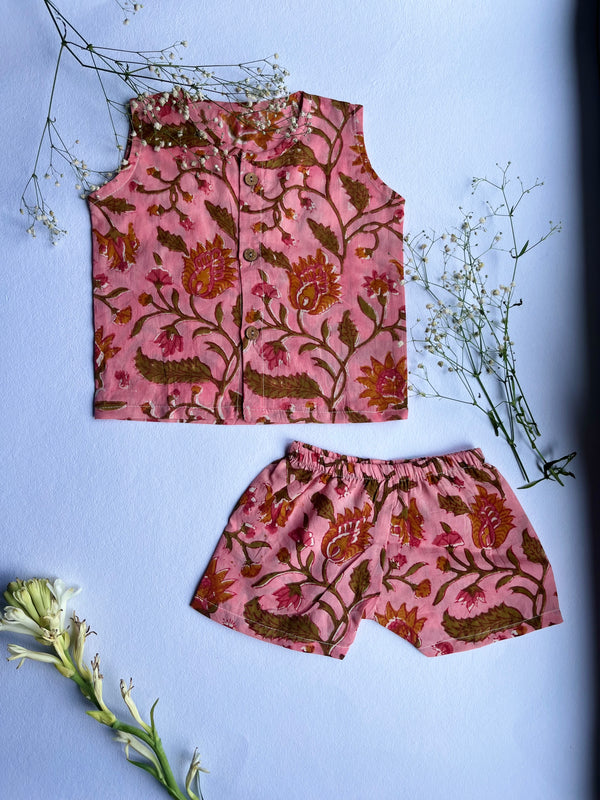 Shuddhi Peach and Pink Jhabla set