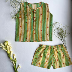 Shuddhi Green stripes Jhabla set