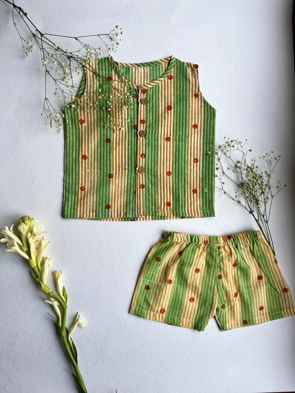 Shuddhi Green stripes Jhabla set