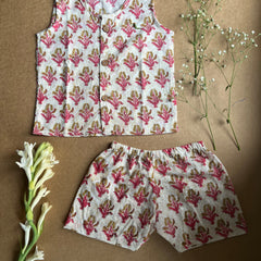 Shuddhi Pink and mustard Jhabla set