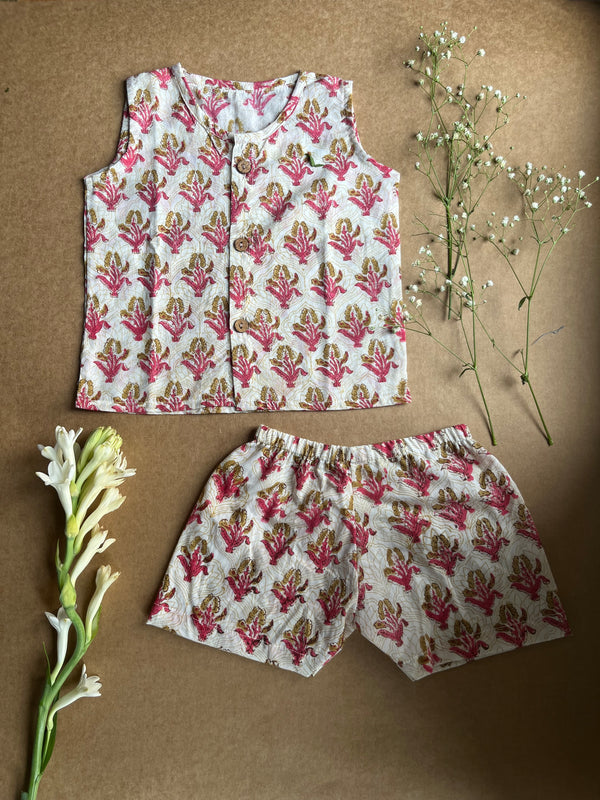 Shuddhi Pink and mustard Jhabla set