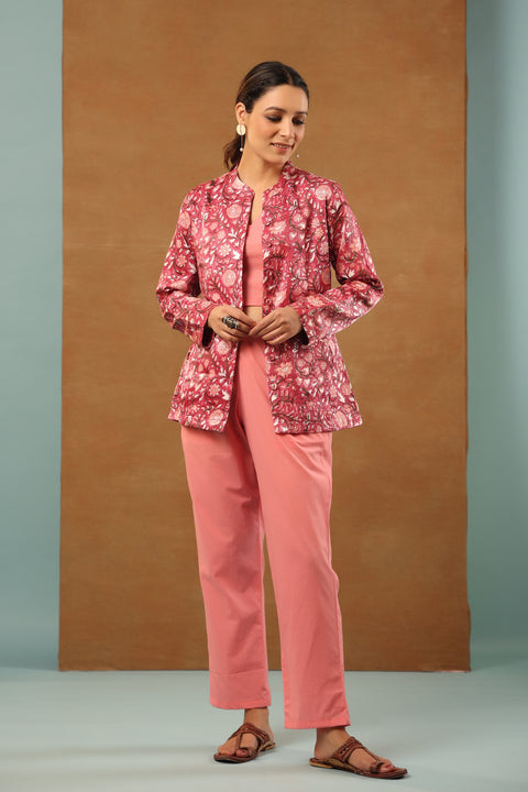 Rouge pink Mashru silk short jacket