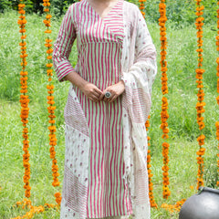Shuddhi Pink And Green Stripes A line  Kurta Duppatta Set