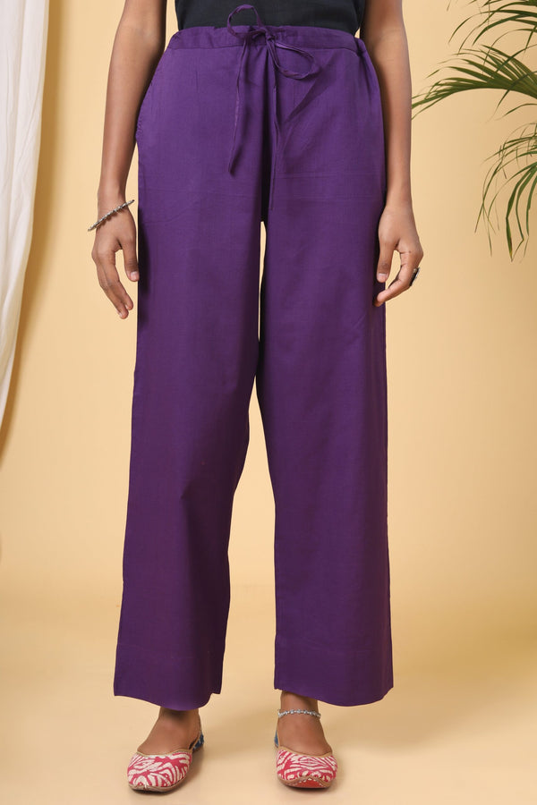 Egg Plant Purple Cotton Casual Pant