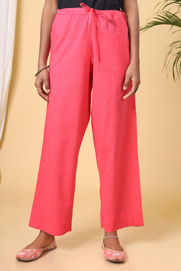 Rouge Pink Cotton Casual Pant