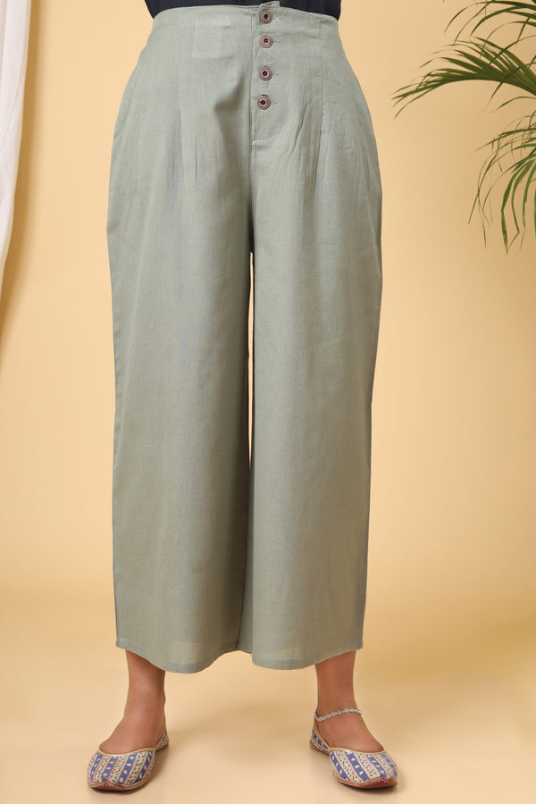 Laurel Green Cotton Casual Pants