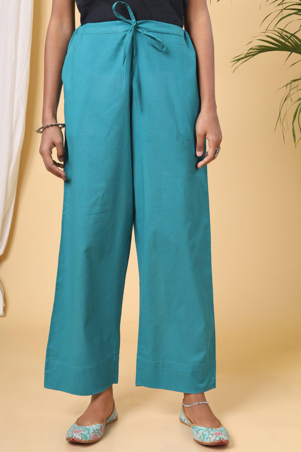 Teal Green Cotton Casual Pant