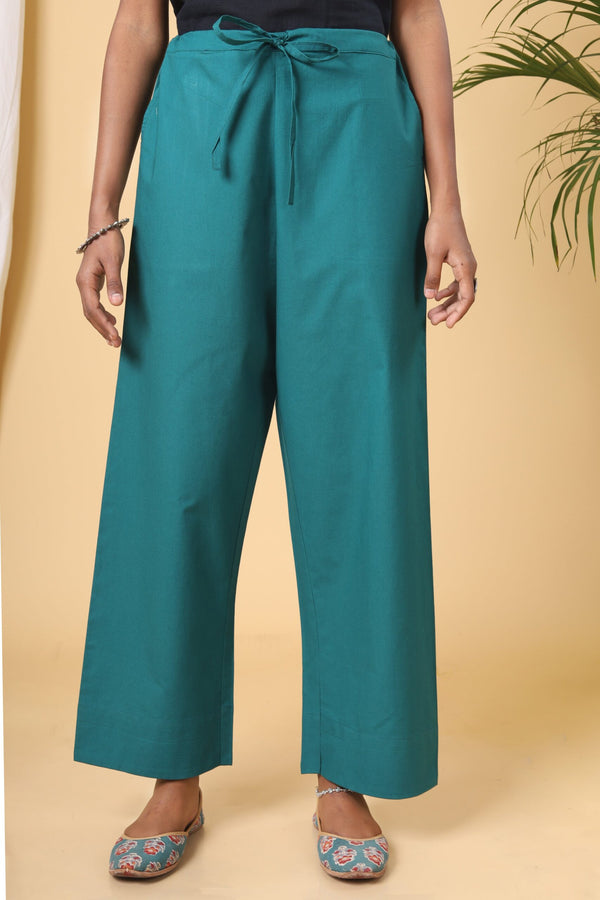 Pine Green Cotton Casual Pant