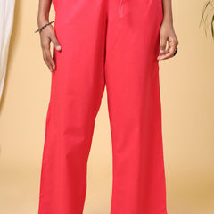 Coral Pink Cotton Casual Pant