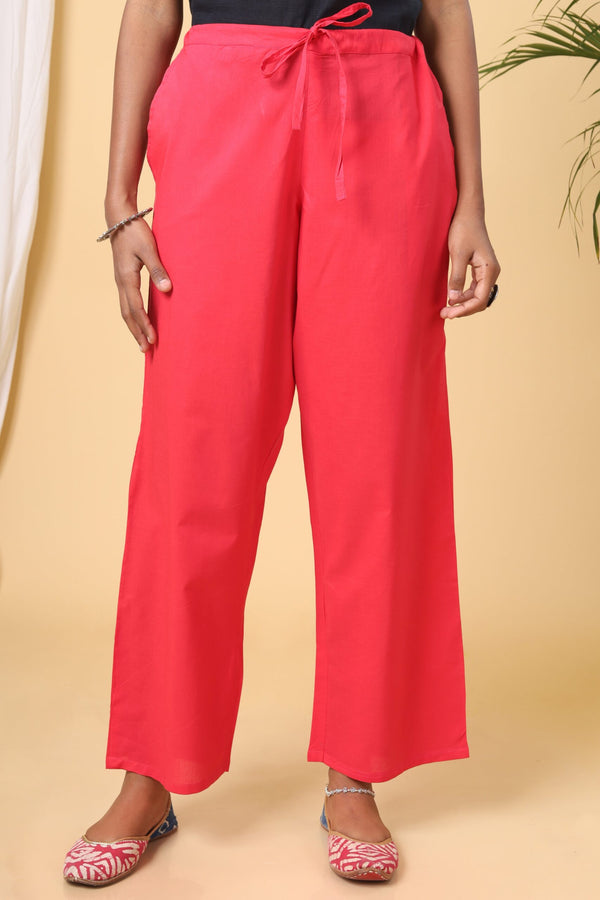 Coral Pink Cotton Casual Pant