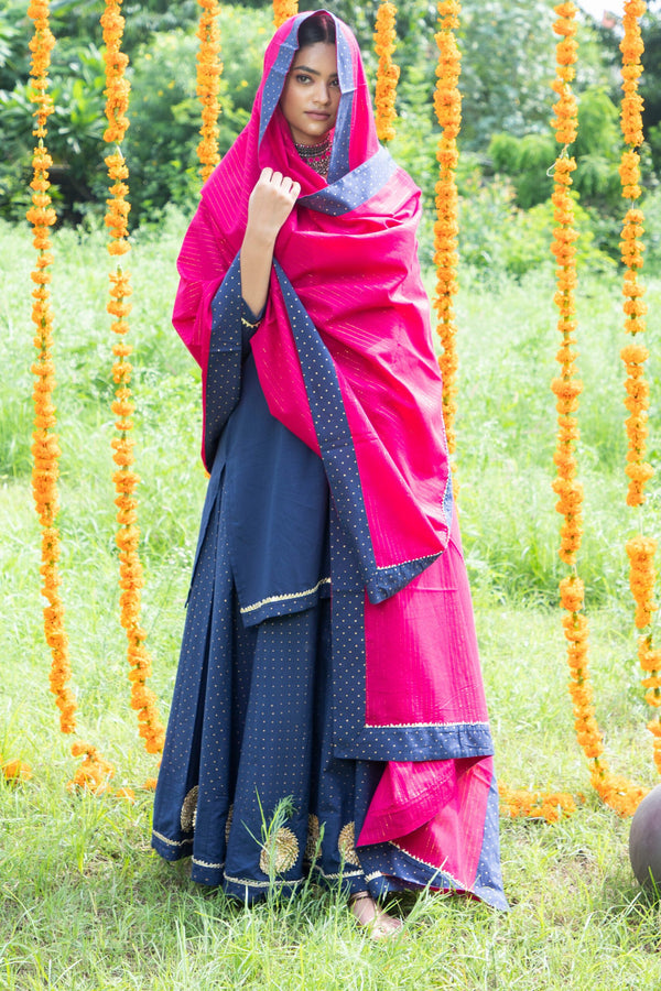 Shuddhi Blue And Pink Skirt/Kurta And Duppatta Set