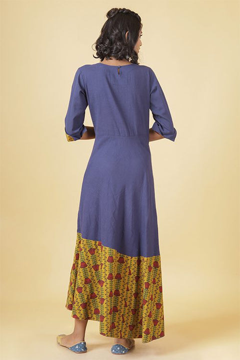 Royal Blue With Rust Yellow Dress