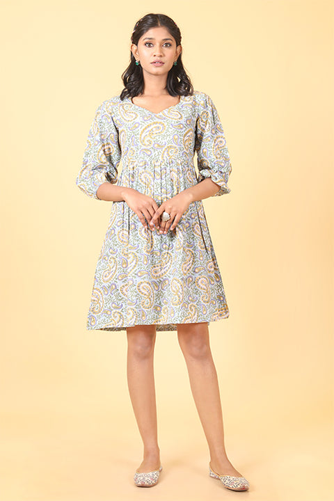Shuddhi Powder Blue with Canary Yellow Printed Dress